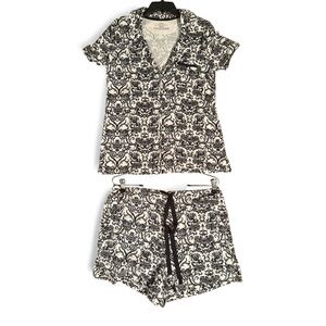 Women's Black and White Patterned Sleepwear Set Soma two piece top and bottom M
